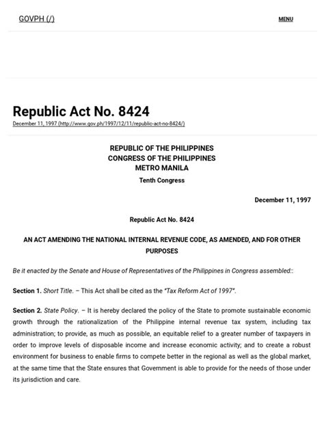 Tax Code REPUBLIC ACT NO. 8424 NIRC (Part 1).